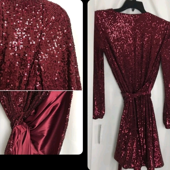 Gianni Bini Shine Bright Sequin Evening Wrap Dress Maroon Red Size S - Picture 3 of 3